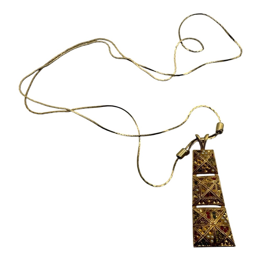 Vintage D’Orlan Filigree‎ Geometric Pendant Necklace – Missing Stones